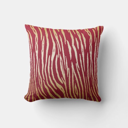 Luxury Red and Gold Tiger Print Throw Pillow