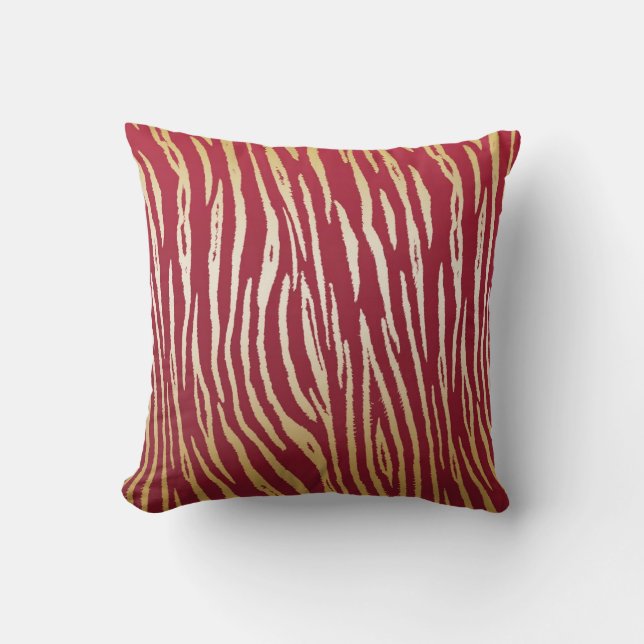 Luxury Red and Gold Tiger Print Throw Pillow (Front)