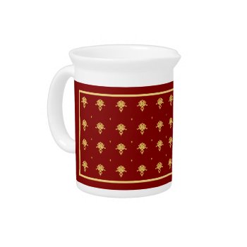 Luxury Red And Gold Vintage Damask Pattern Drink Pitcher by PhotographyTKDesigns at Zazzle