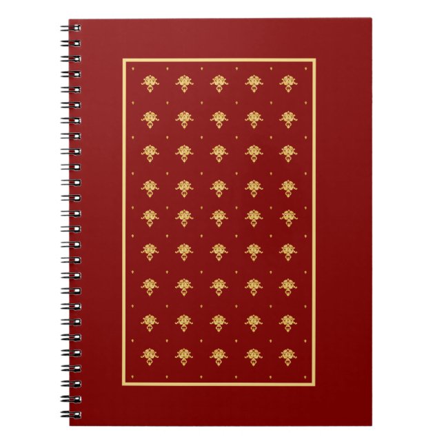 Luxury Red and Gold Vintage Damask Pattern Notebook (Front)