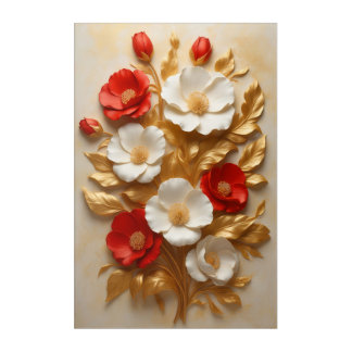 Luxury Red and White Floral Wall Art