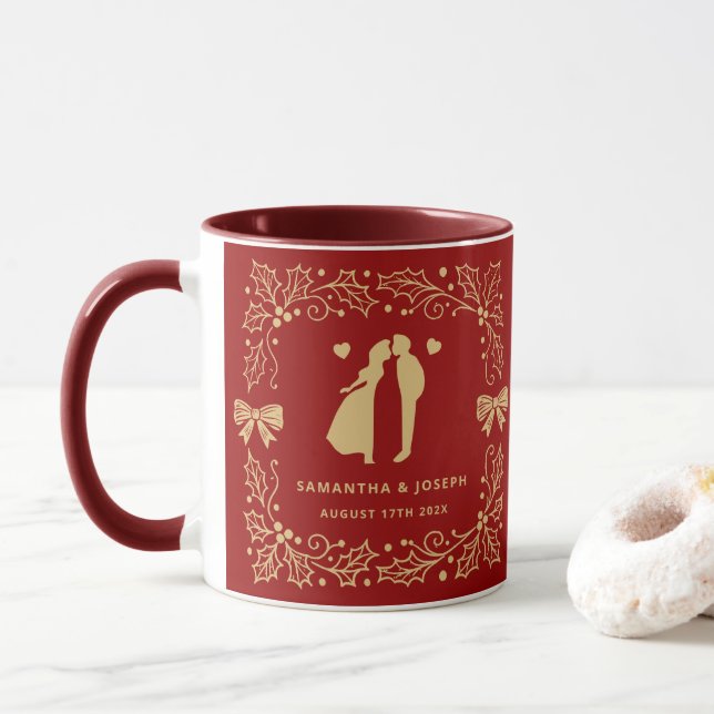 Luxury Red & Antique-Gold Custom Wedding Mug (With Donut)