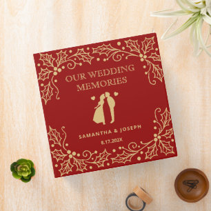 Luxury Red & Antique-Gold Wedding Album 3 Ring Binder