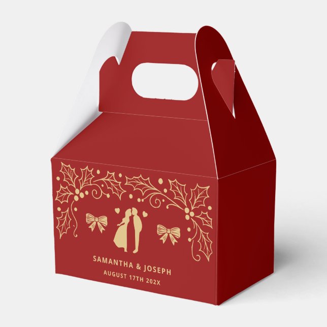 Luxury Red & Antique-Gold Wedding Favor Boxes (Front Side)