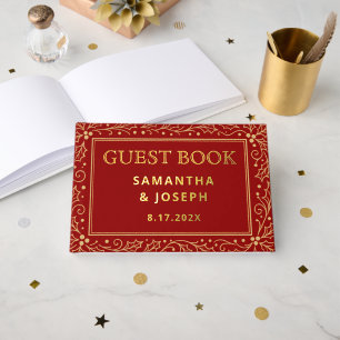 Luxury Red & Antique-Gold Wedding Foil Guest Book