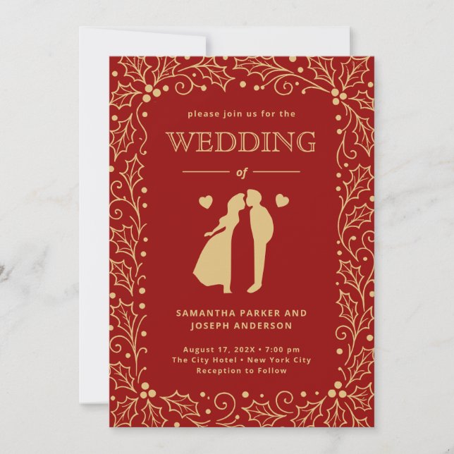 Luxury Red & Antique-Gold Wedding Invitation (Front)