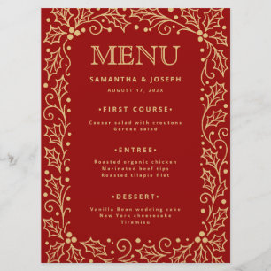 Luxury Red & Antique-Gold Wedding Menu Card