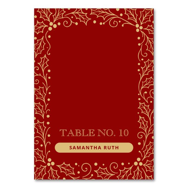 Luxury Red & Antique Gold Wedding Place Card (Front)