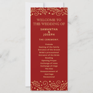 Luxury Red & Antique-Gold Wedding Program Card