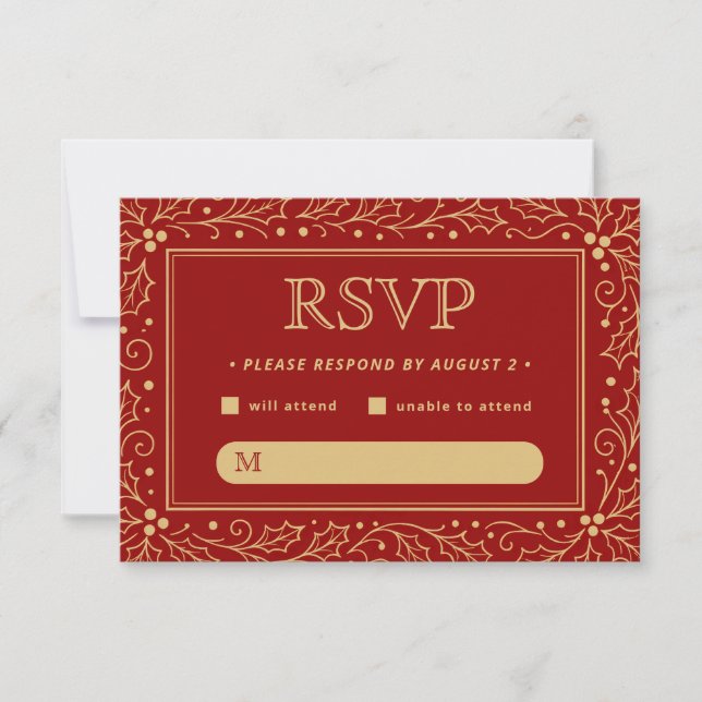 Luxury Red & Antique-Gold Wedding RSVP Card (Front)