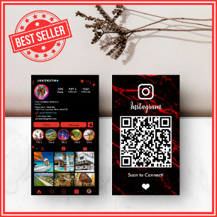 LUXURY Red & Black Instagram Marble Agate QR Business Card