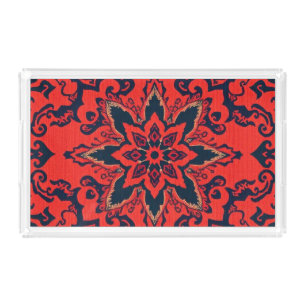Luxury Red Blue Ornate Persian Medallion Pattern Acrylic Tray