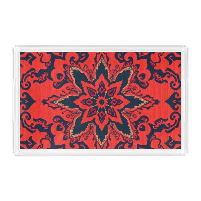 Luxury Red Blue Ornate Persian Medallion Pattern Acrylic Tray (Front)