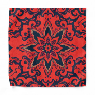 Luxury Red Blue Ornate Persian Medallion Pattern Bandana