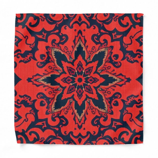 Luxury Red Blue Ornate Persian Medallion Pattern Bandana (Front)