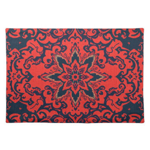Luxury Red Blue Ornate Persian Medallion Pattern Cloth Placemat