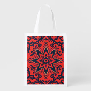 Luxury Red Blue Ornate Persian Medallion Pattern Grocery Bag
