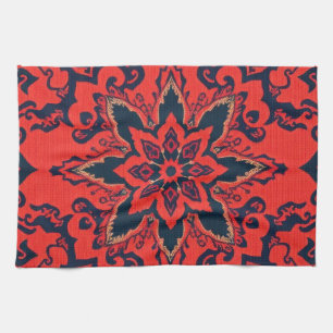 Luxury Red Blue Ornate Persian Medallion Pattern Kitchen Towel