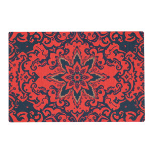 Luxury Red Blue Ornate Persian Medallion Pattern Placemat