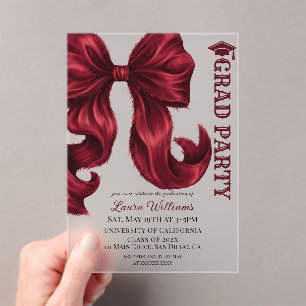 Luxury Red Bow Graduation Acrylic Invitations