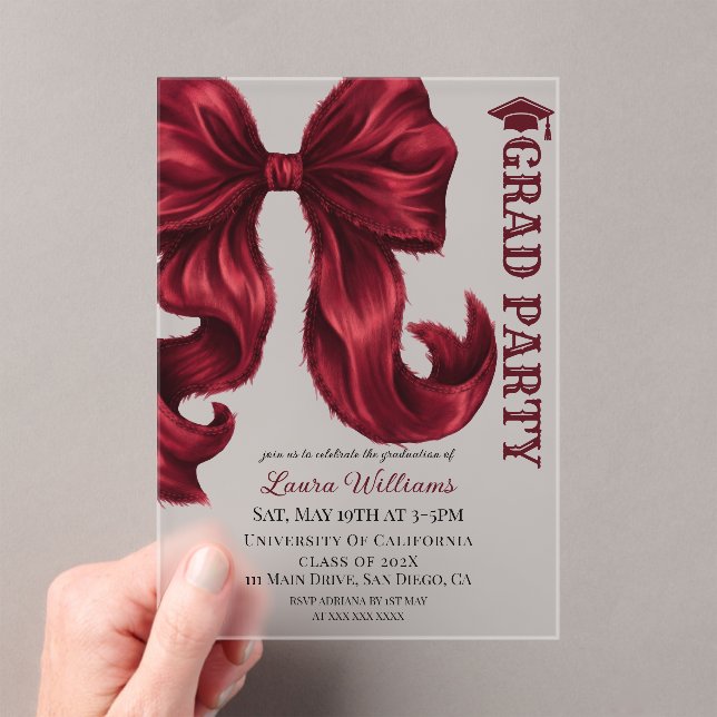 Luxury Red Bow Graduation Acrylic Invitations (Insitu (Handheld))