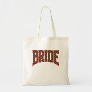 Luxury Red + Brown Checkered Varsity BRIDE Tote Bag
