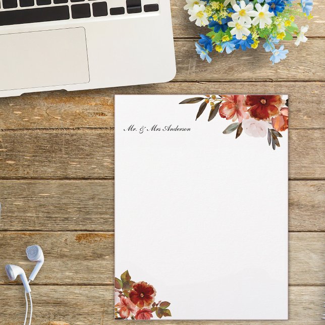 Luxury Red burgundy roses, watercolor style Letterhead (Creator Uploaded)
