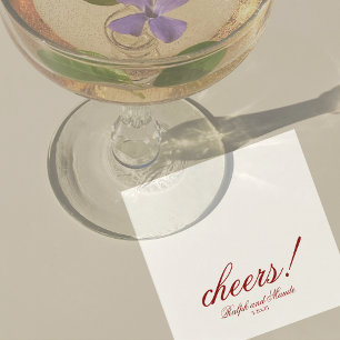 Luxury Red Cheers Elegant Personalized Wedding Napkins