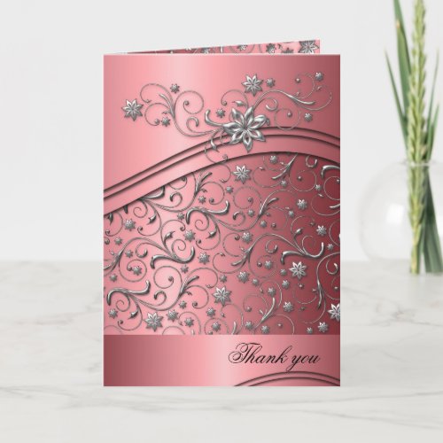 Luxury Red Damask Swirls Thank you card