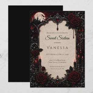 Luxury Red Dark Gothic Sweet 16 Invitation