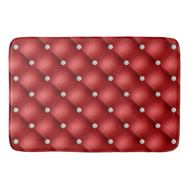 Luxury Red Diamond Tufted Pattern Bath Mat (Front)