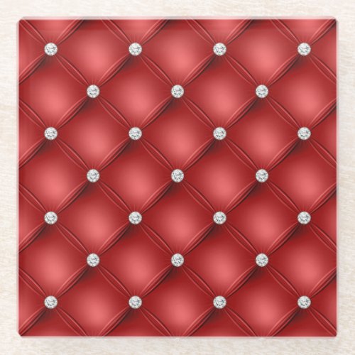 Luxury Red Diamond Tufted Pattern Glass Coaster