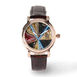 Luxury Red Geode Gold Mosaic Jewelry Watch