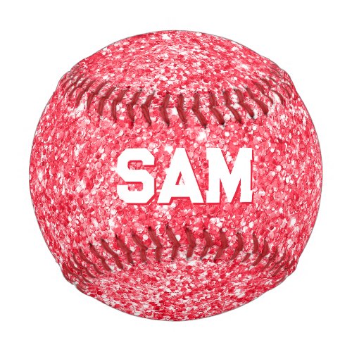 Luxury Red Glitter Bold Sport Monogram Baseball