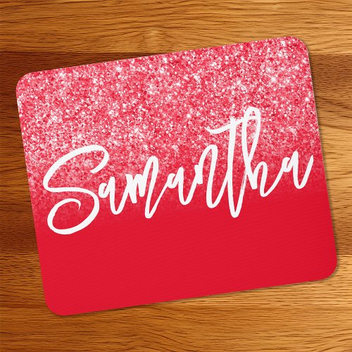 Luxury Red Glitter Ombre Personalized Mouse Pad
