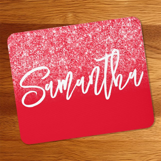 Luxury Red Glitter Ombre Personalized Mouse Pad (Creator Uploaded)