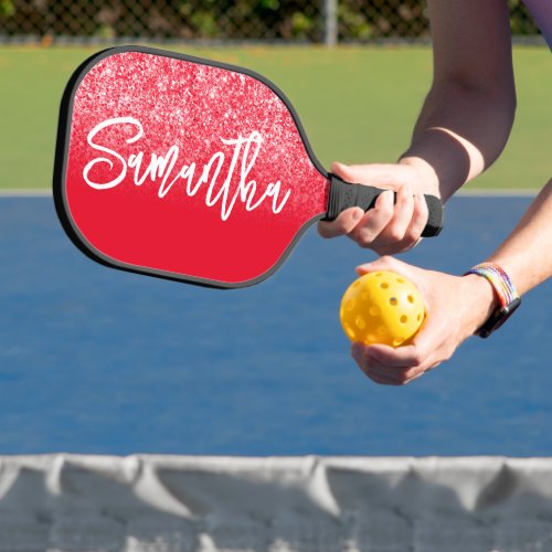 Luxury Red Glitter Ombre Personalized Pickleball Paddle