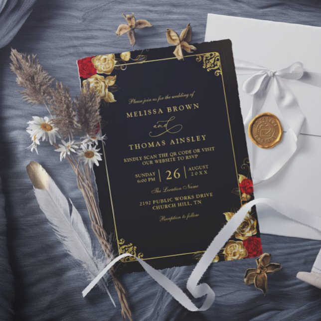 Luxury Red Gold and Black Elegant QR Code Wedding Invitation (Creator Uploaded)