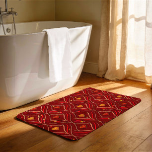 Luxury Red Gold Art Deco Abstract Pattern Bath Mat