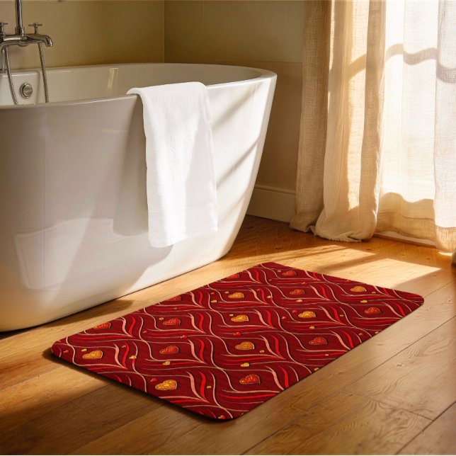 Luxury Red Gold Art Deco Abstract Pattern Bath Mat (Creator Uploaded)