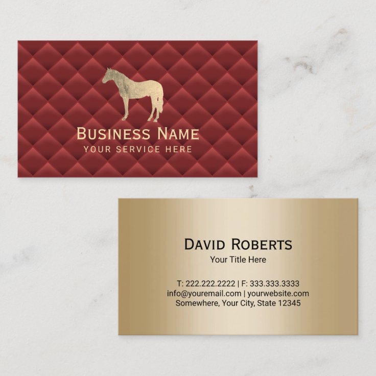 Luxury Red & Gold Horse Horseback Riding Equine Business Card | Zazzle