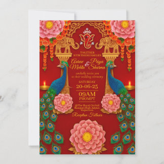 Luxury Red & Gold Indian Wedding Invitation