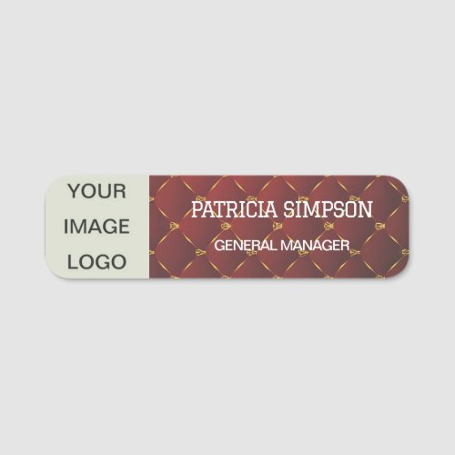 Luxury Red  Gold Pattern Image Logo Name Title Name Tag