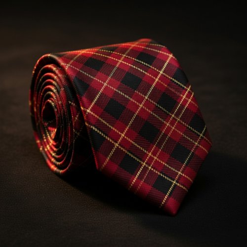 Luxury Red & Gold Tartan Plaid Neck Tie