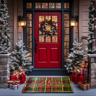 Luxury Red & Green Tartan Plaid “Merry Christmas”  Doormat