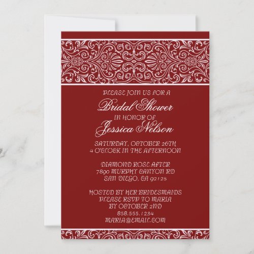 Luxury Red Lace Elegant Bridal Shower Invite