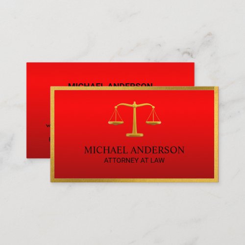 Luxury Red Lawyer Scales of Justice Gold effect  Business Card