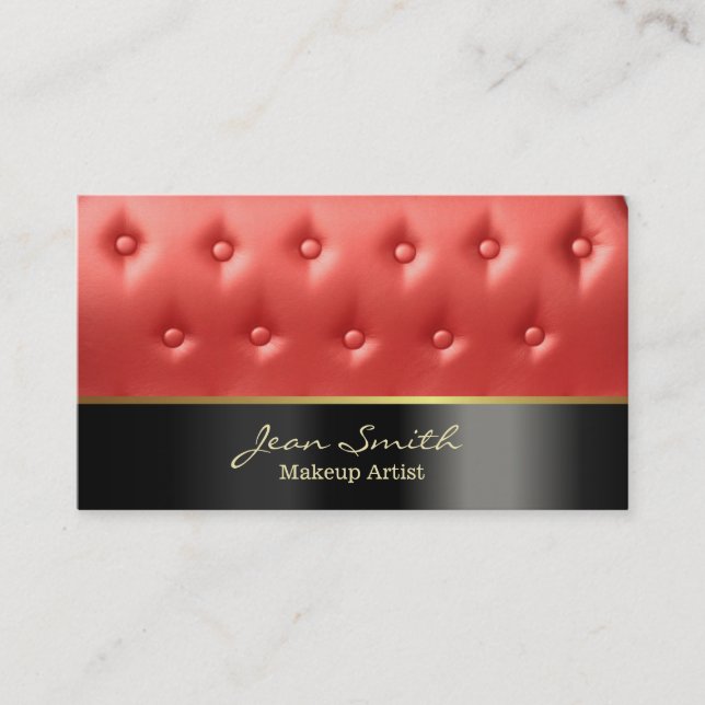 Luxury Red Leather Upholstered Makeup Artist Business Card (Front)