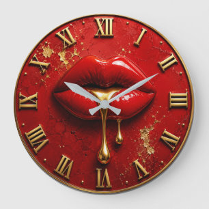 Luxury Red Lips Modern Glam Home Decor Large Clock