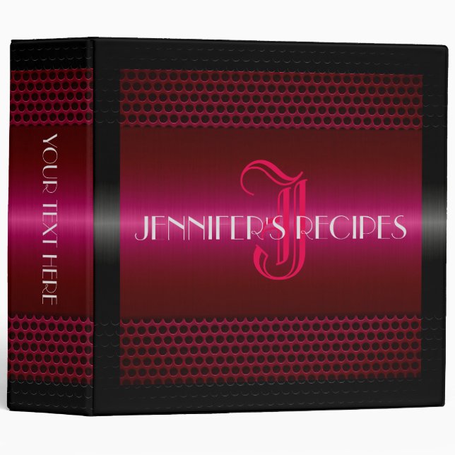 Luxury Red Metallic Metal Look Monogram 3 Ring Binder (Front/Spine)